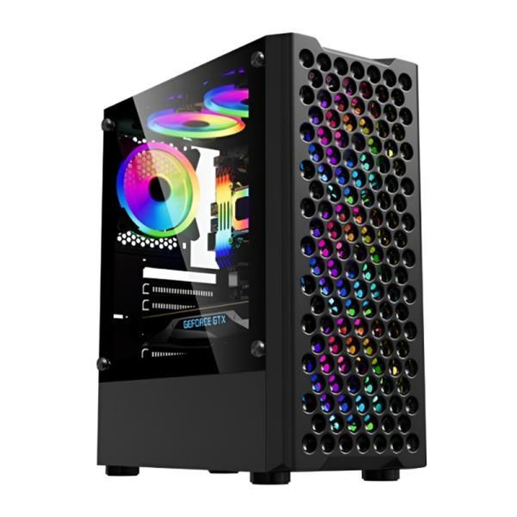 [CP3056] Case Gaming Eagle Warrior Cg06z5ra001c Frontal Mesh con 3 Abanicos Frontales Argb Vidrio Temperado - Negro