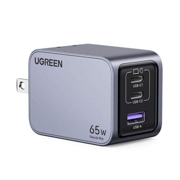 [AC6004] Cargador de Pared Ugreen X755 Nexode PRO 3 Puertos 2 USB-C y 1 USB-A Carga Rapida 65W 25870 - Gris