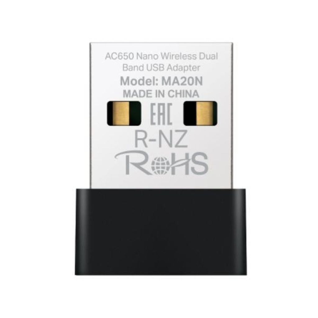 [AC1018] Adaptador de Red Mercusys Ma20n(us) Dual Band USB 2.0 433 Mbps (5 Ghz) + 200 Mbps (2,4 Ghz)