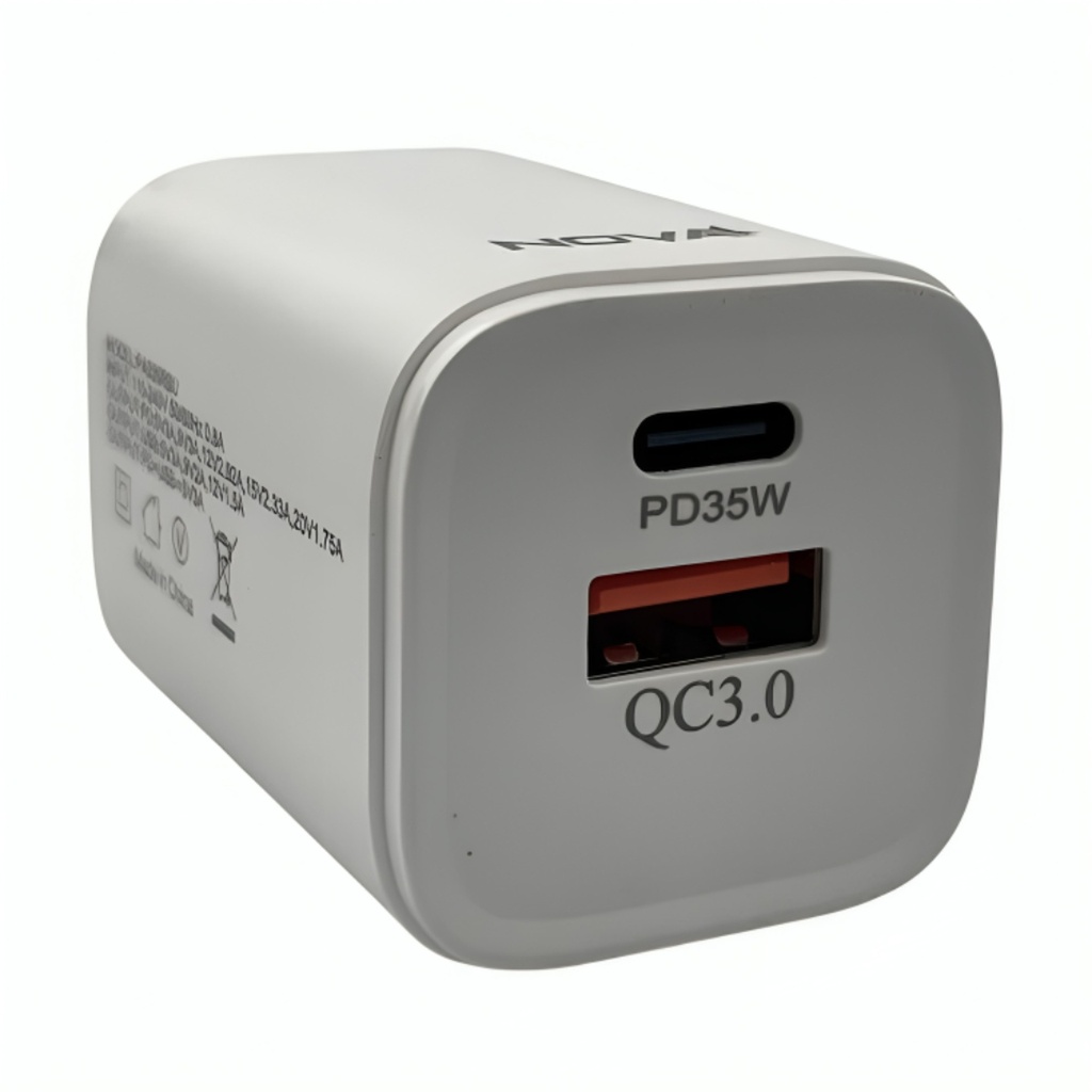 [AC6015] Cargador de Pared Nova Pa035rbu001c 35W 1 Puerto USB-C y 1 Puerto USB-A Carga Rapida - Blanco