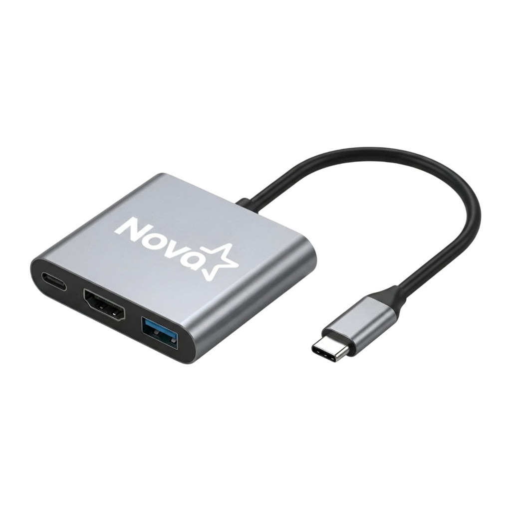 [AC10018] Hub Nova Ahu2s340001c 3 en 1 USB-C 1 Puerto USB-C 1 Puerto USB-A 3.0 y 1 Puerto HDMI 4K - Plateado