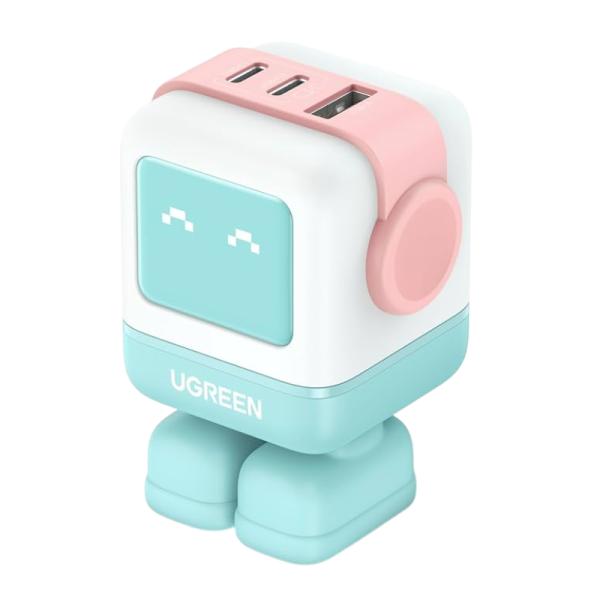 [AC6024] Cargador Ugreen CD361 65W 2 Puertos USB-C y 1 Puerto USB-A Carga Rapida 35856 - Rosado/turquesa