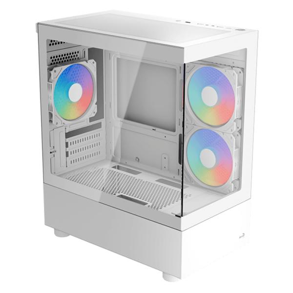 [CP3140] Case RGB Aerocool Viewport MINI-G-WT-V2 Mini Tower Ventiladores 3 de 120MM con Vidrio Frontal, Lateral y Malla Accm-es09133.21 - Blanco