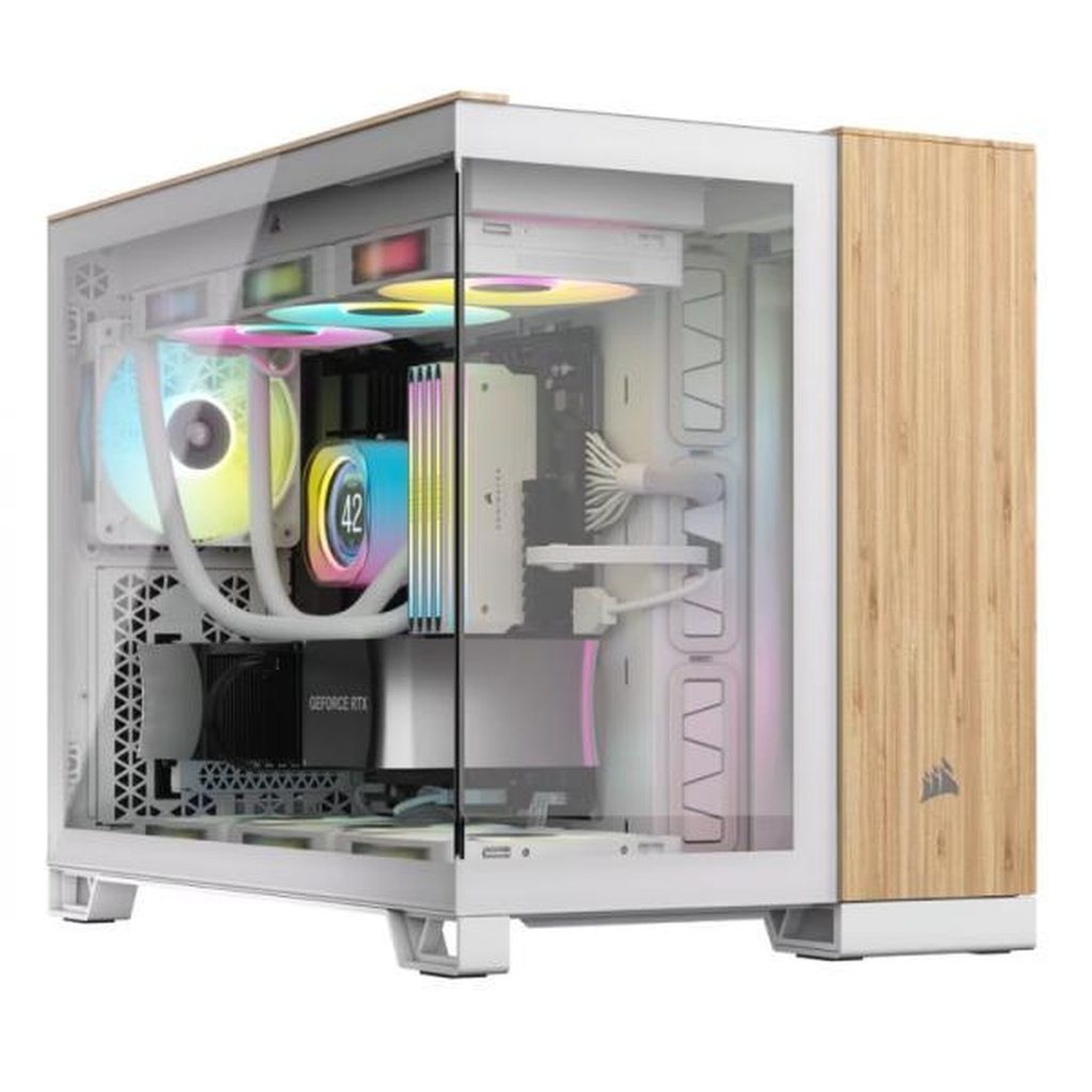 [CP3155] Case Corsair 2500X Mid Tower Sin Ventilación Incluida con Vidrio Lateral y Malla Frontal CC-9011288-WW - Blanco/madera