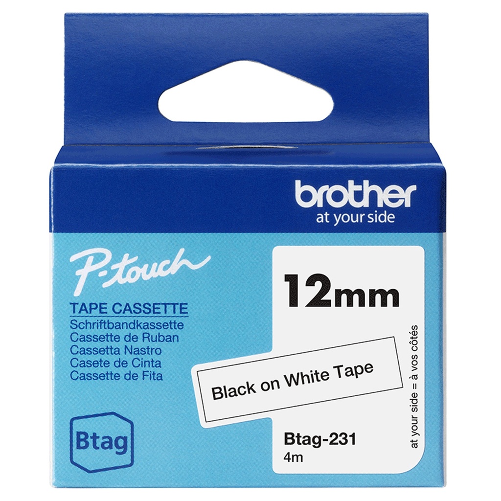 [IM1041] Cinta de Etiquetado Brother BTAG231 12MM X 4M Compatible con P-TOUCH Negro Sobre Fondo Blanco