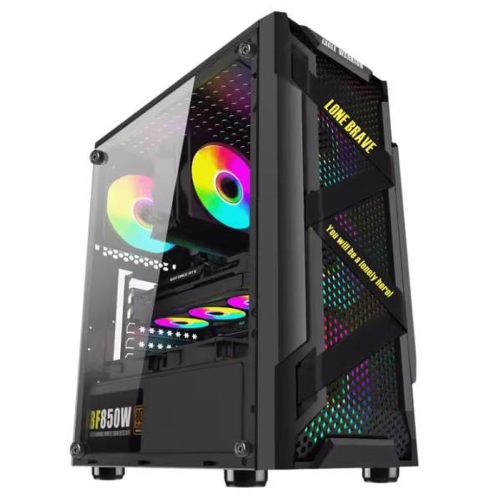 [CP3197] Case RGB Eagle Warrior Cg08q3ra003c Ventiladores 3 de 120MM Vidrio Lateral y Malla - Negro