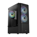 Case RGB Aerocool Quantum MESH-G-BK-V3 Mid Tower Ventiladores 3 de 120MM con Vidrio Lateral y Malla Frontal Accm-pv31133.11 - Negro