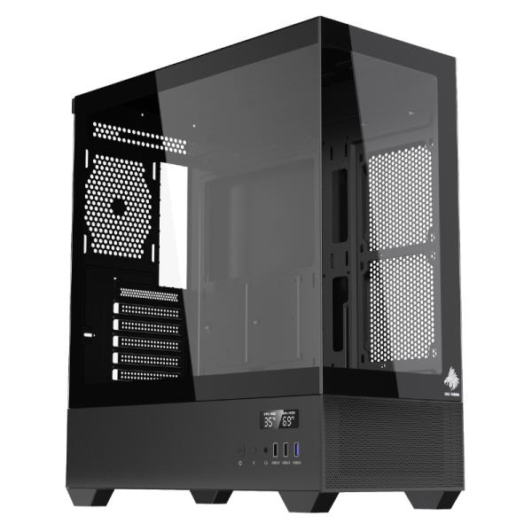 [CP3205] Case Eagle Warrior Cg01tzra001c Mid Tower Sin Ventilacion Incluida con Vidrio Templado Frontal y Lateral Sin Fuente con Pantalla Digital - Negro