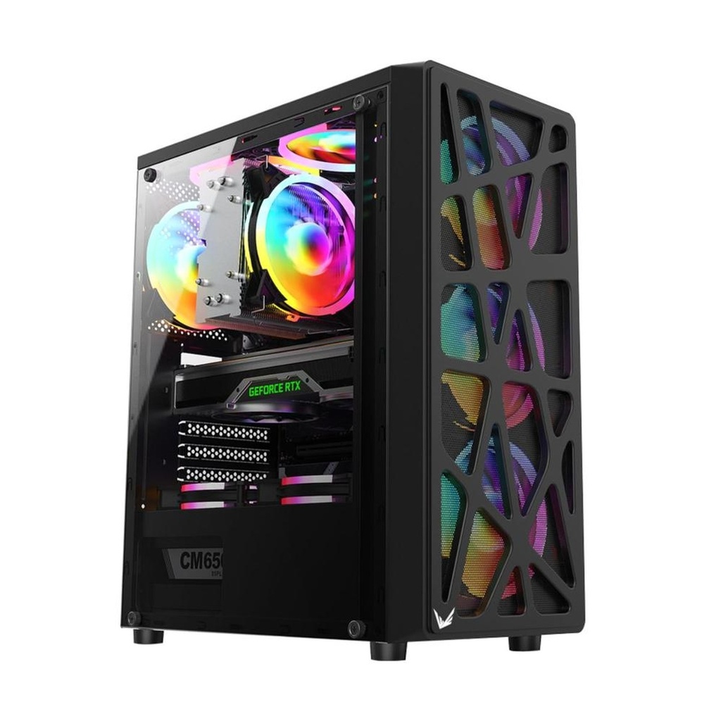 [CP3225] Case RGB Formula V Line Mana Black Ar Mid Tower Ventiladores 4 de 120MM con Malla Fontal y Panel Lateral 4711401662815 - Negro