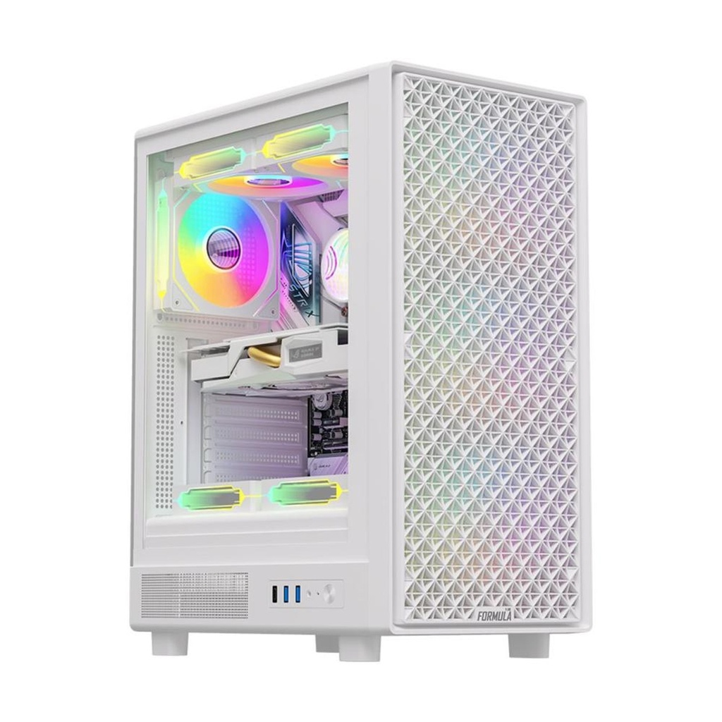 Case RGB Formula V Line Mana Dynamic White Ar Mid Tower Ventiladores 4 de 120MM con Malla Frontal y Vidrio Lateral 4711401663515 - Blanco