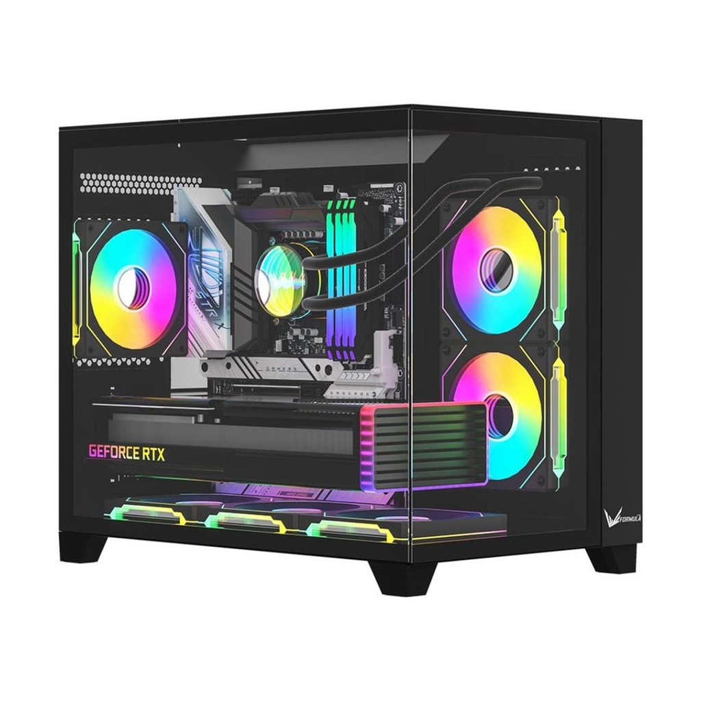 [CP3233] Case Argb Formula V Line Crystal Z9ML Floe Black Mid Tower Ventiladores 6 de 120MM con Vidrio Lateral y Frontal 4711401660910 - Negro