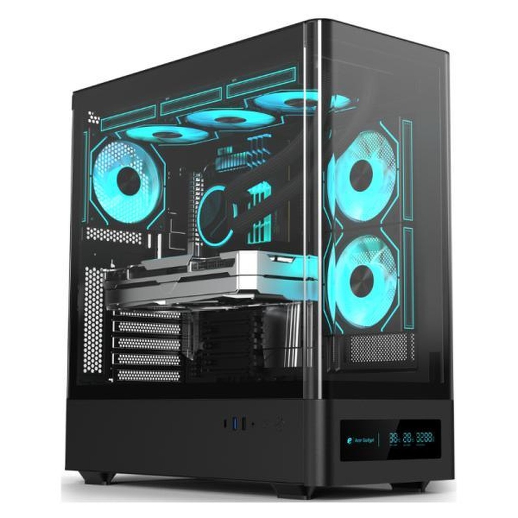 [CP3244] Case Eagle Warrior Cg01ykra001c Mid Tower Sin Ventilacion Incluida con Vidrio Templado Sin Fuente con Pantalla de 7.2" - Negro