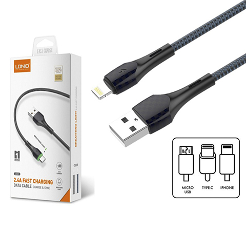 [6933138700761] Cable USB Lightning LS522 Ldnio - Negro