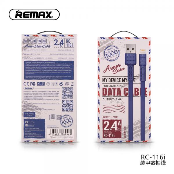 [6954851289449] CABLE USB LIGHTNING RC-116I ARMOR REMAX - AZUL