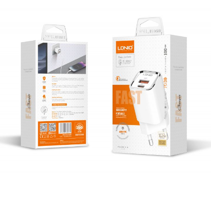 [6933138700532] Cargador LDNIO A2317C 30W PD/QC3.0 Blanco + Cable Lightning