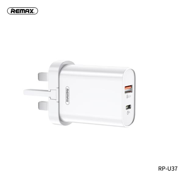 [6972174156316] Remax Cargador Cubo Casa RP-U37 Blanco USB + Tipo C 18W