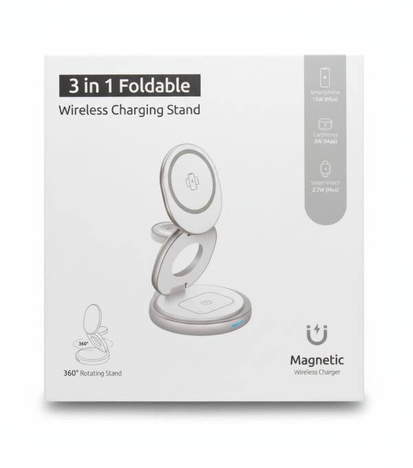 [CCI0034] Cargador Inalambrico 3 en 1 W27 Gris MagSafe Carga Rápida