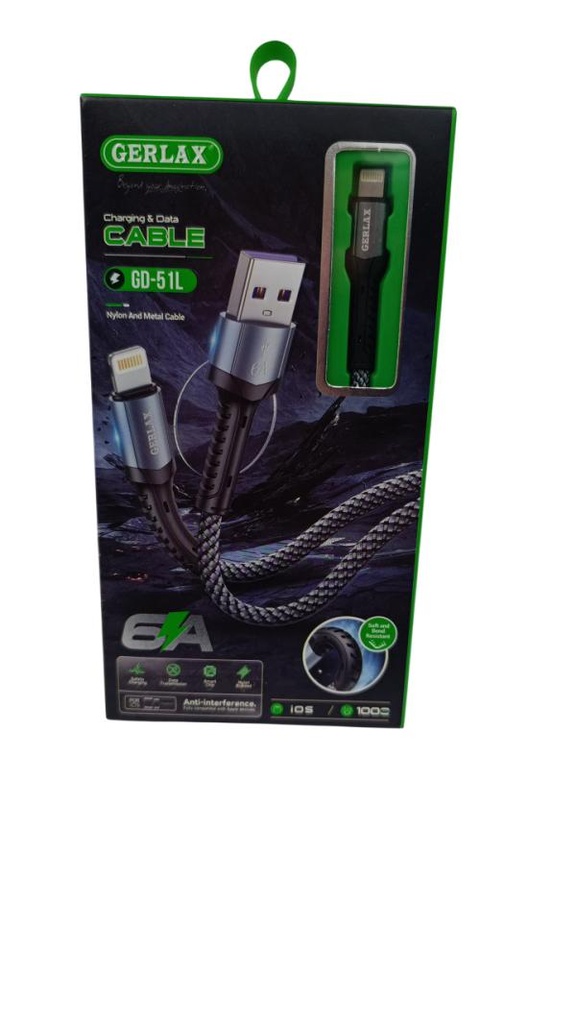 [6975011272828] Gerlax Cable Usb Lightning Gd-51l 1M Gris