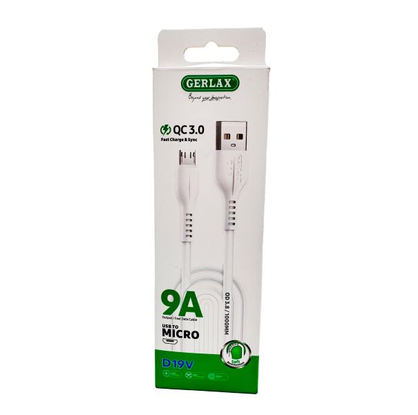 [6975011272972] Cable Gerlax Micro B D19V 1M Blanco Carga 9A