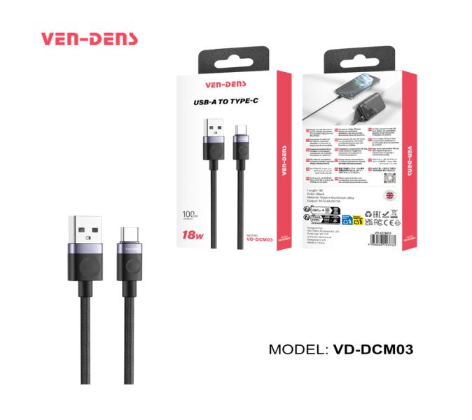 Cable Ven-Dens USB Tipo C VD-DCM03 1M Negro Carga Rápida