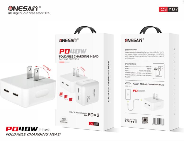 Cargador Cubo Casa Onesam OS-Y07 Blanco Doble USB-C 40W