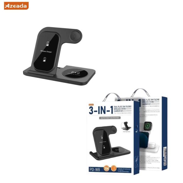 [KT-12507] Cargador Inalambrico 3 en 1 Azeada Pd-w8 Negro