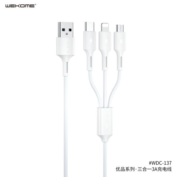 [KT-12144] Wekome Cable 3 En 1 Lightning, Tipo C, Micro B WDC-137TH Blanco