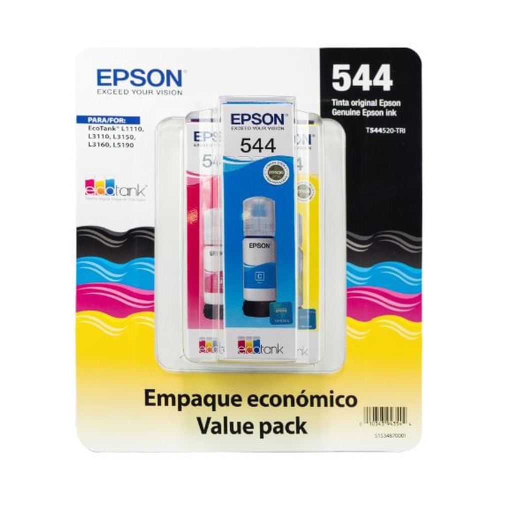 [EP00892] Epson Botella Tinta T544 Pack 3 Colores Cian Magenta Amarillo
