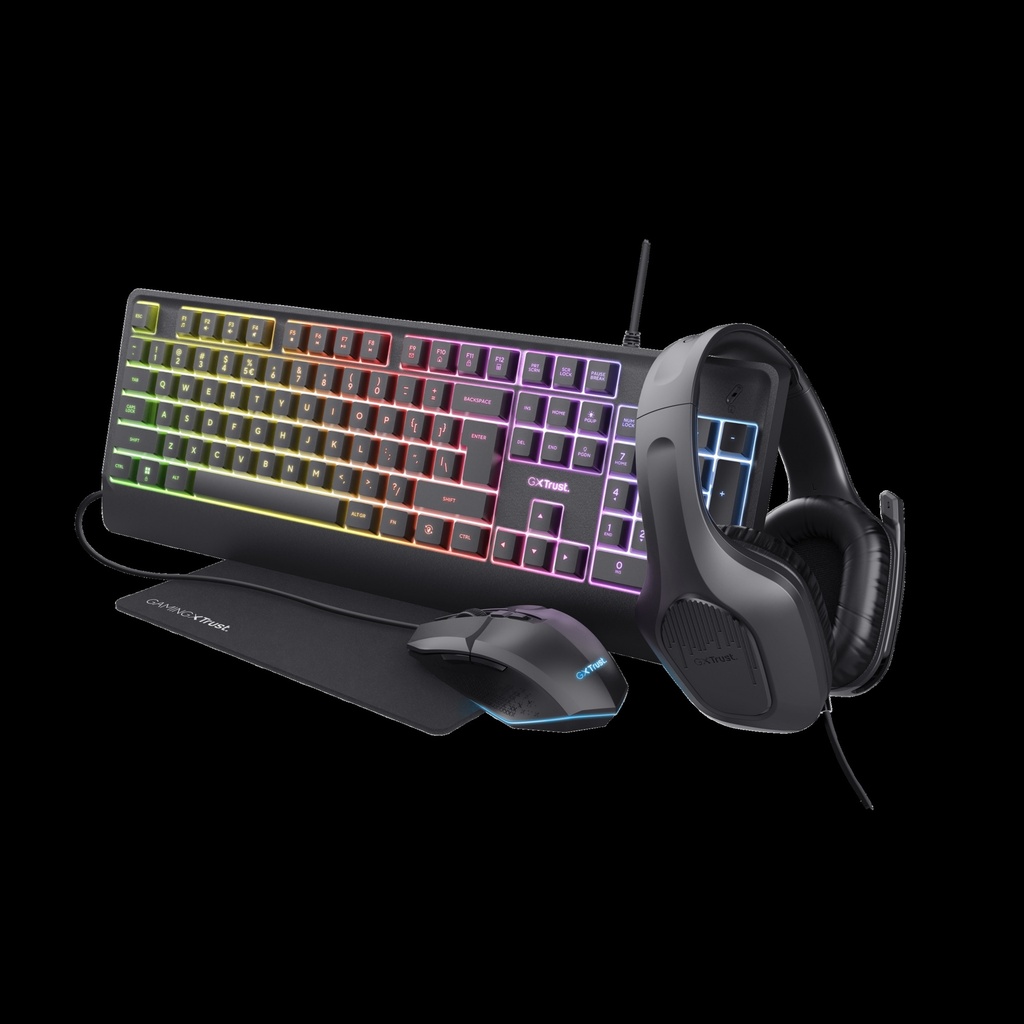 [TR00093] Trust Teclado Mouse Almohadilla y Audifonos Negro Iluminado 25155