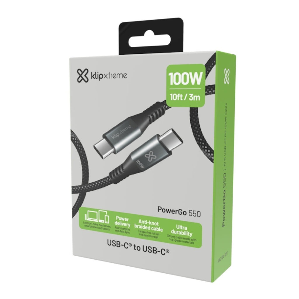 [AB300KLX55] Klip Xtreme Cable USB-C 3m Negro Carga Rápida 100W