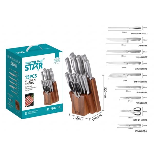 [ED4019] Winning Star Set de Cuchillos 15 Piezas Bloque Madera ST-7807-15