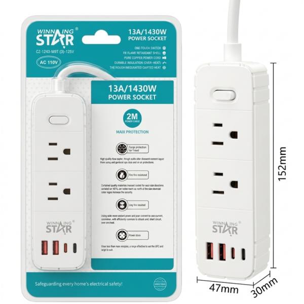 [RE4007] Winning Star Regleta ST-3202U 6 Puertos 2 AC / 2 USB / 2 USB-C 2M