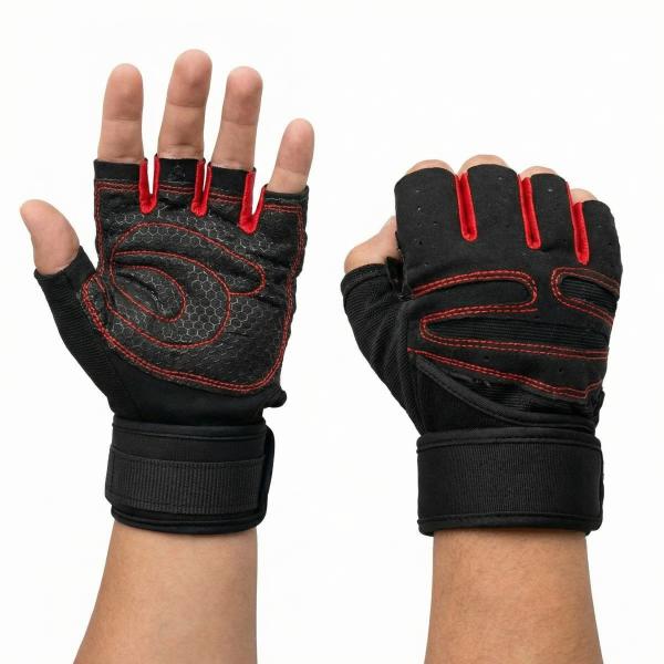 [IX-GYM185-L] Guantes Gimnasio Negro/Rojo Talla L