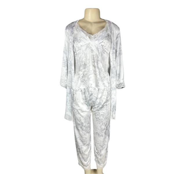 [IX-PJ36-A2] Pijama Conjunto Blusa Pantalon Bata Estampado Blanco L