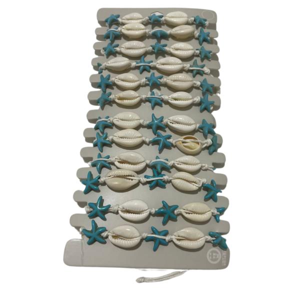[PD-JJP0140] PULSERA DE HILO DISEÑO CONCHA Y ESTRELLA DE MAR CELESTE MODELO HN0040