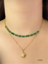 COLLAR ACERO DOBLE DORADO ESTRELLA/VERDE