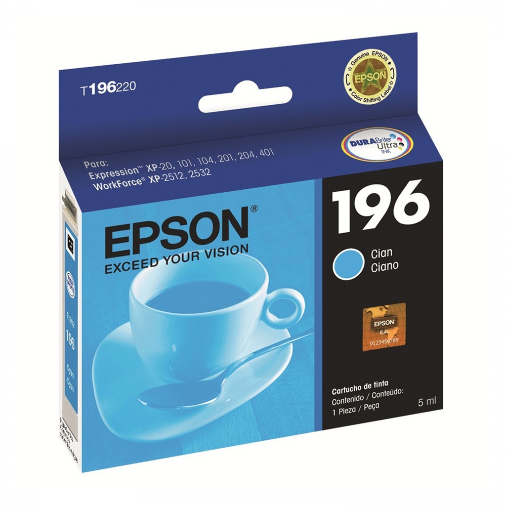 [EP00634] Epson Cartucho Cyan T196220-AL Para XP-101/201/401/WF2512/WF2532